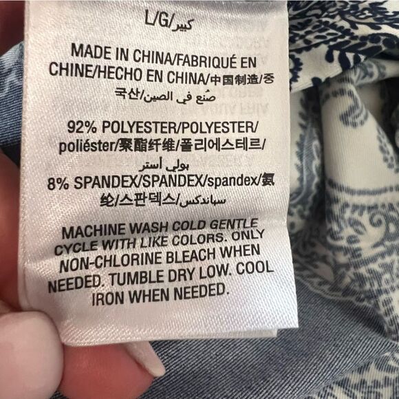 INC Bandana Print Maxi Dress Womens Large Navy Blue White Jersey Wrap V-Neck - Picture 5 of 5